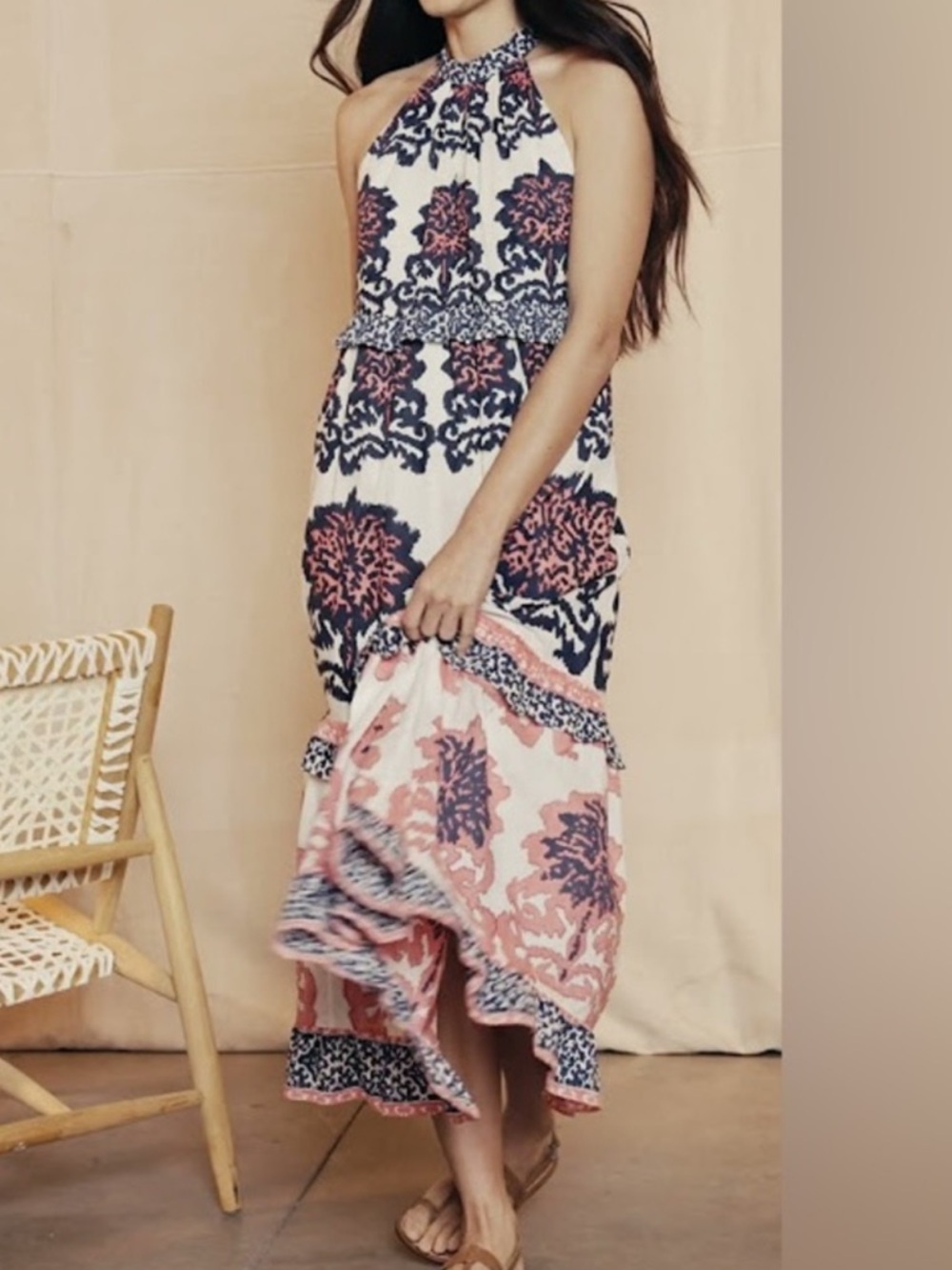 Ash & Eden Floral Maxi Dress - Cream and Pink